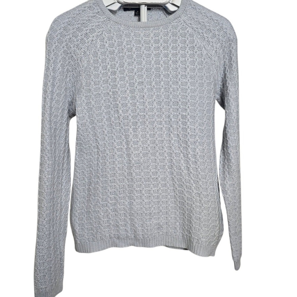 Brooks Brothers Gray Cable Knit Crewneck Summer Sweater Women M‎ Merino Alpaca